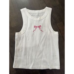Aeropostale Bow High-Neck Cropped Graphic Waffle Tank